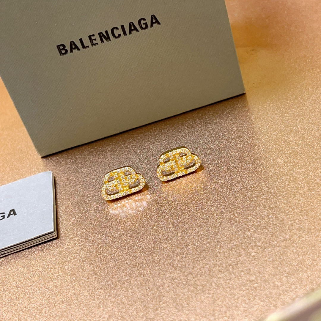Balenciaga BB gold-tone diamond stud earrings