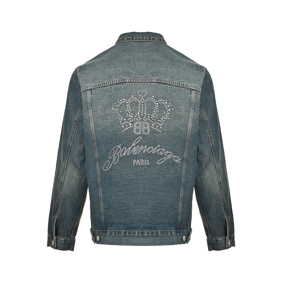 Balenciaga 24Fw denim jacket with crown and rhinestones on the back