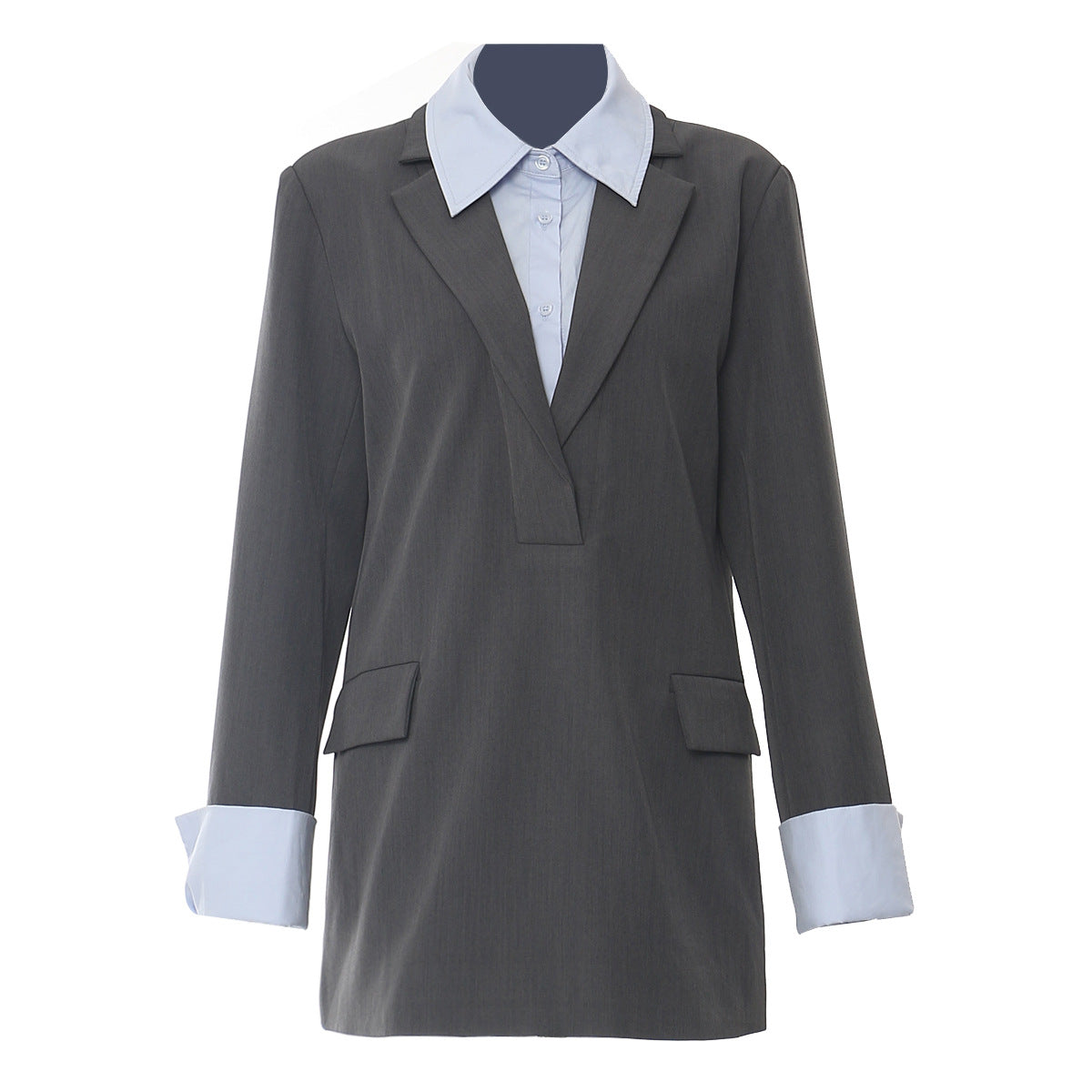 Autumn Stitching Color Matching Loose Design Blazer Tops Women