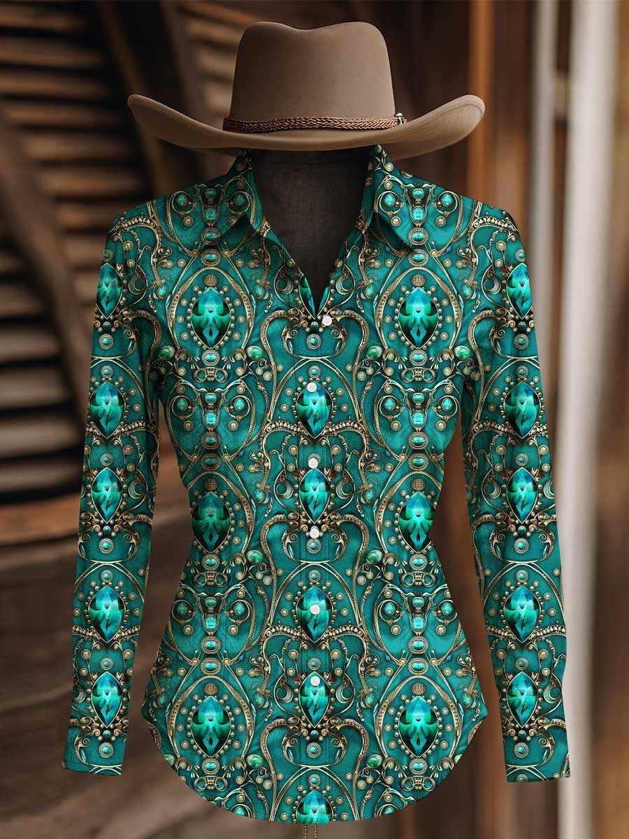 Women's Gemstone Print Western Long Sleeve Shirt