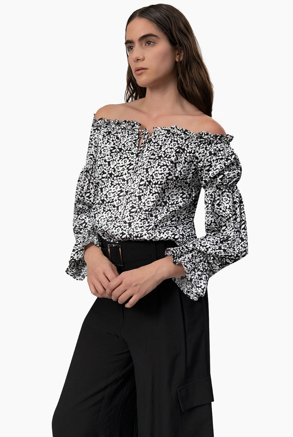 Blusa estampada de hombros caidos