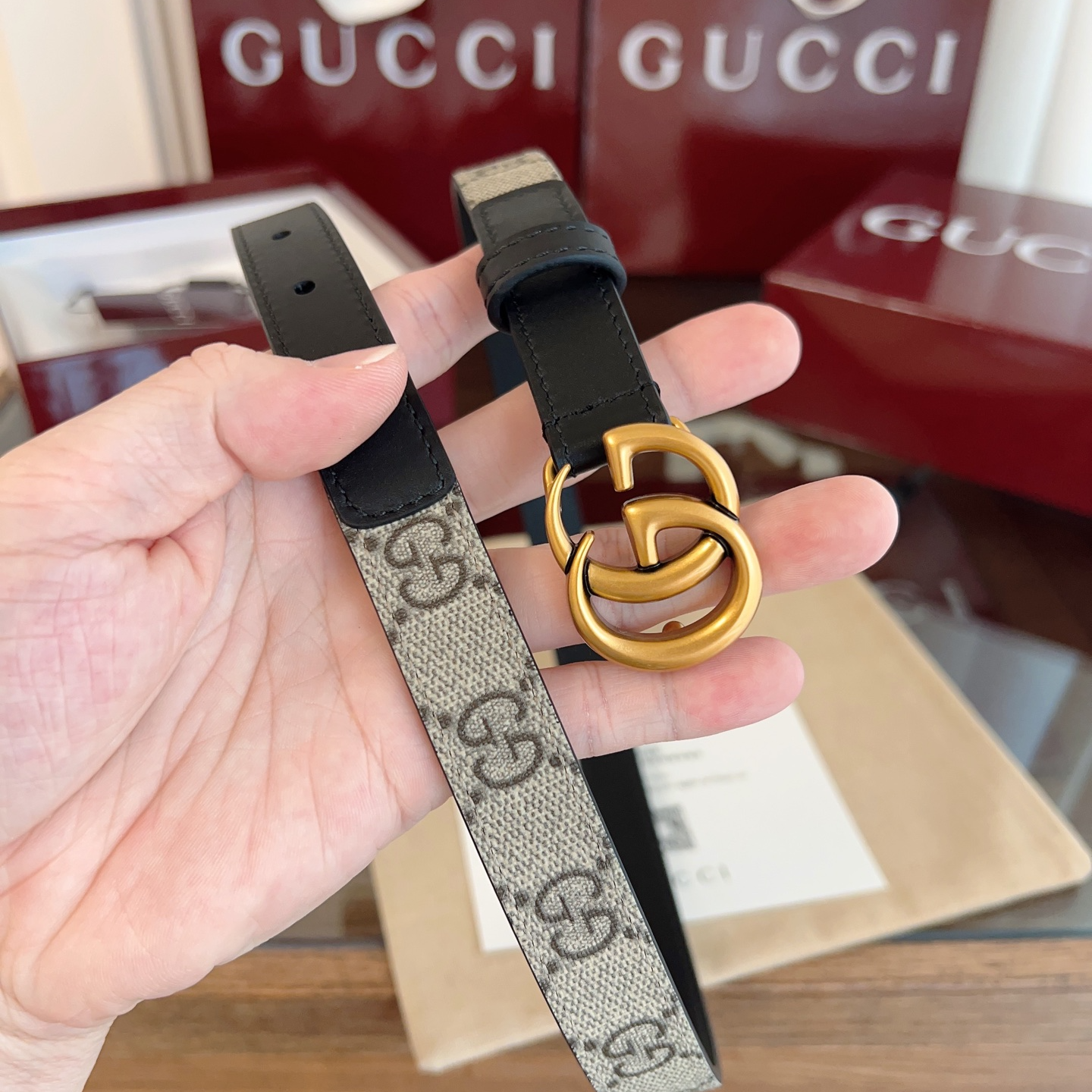 Gucci Double G steel buckle women's cowhide double-sided belt width 2.0cm