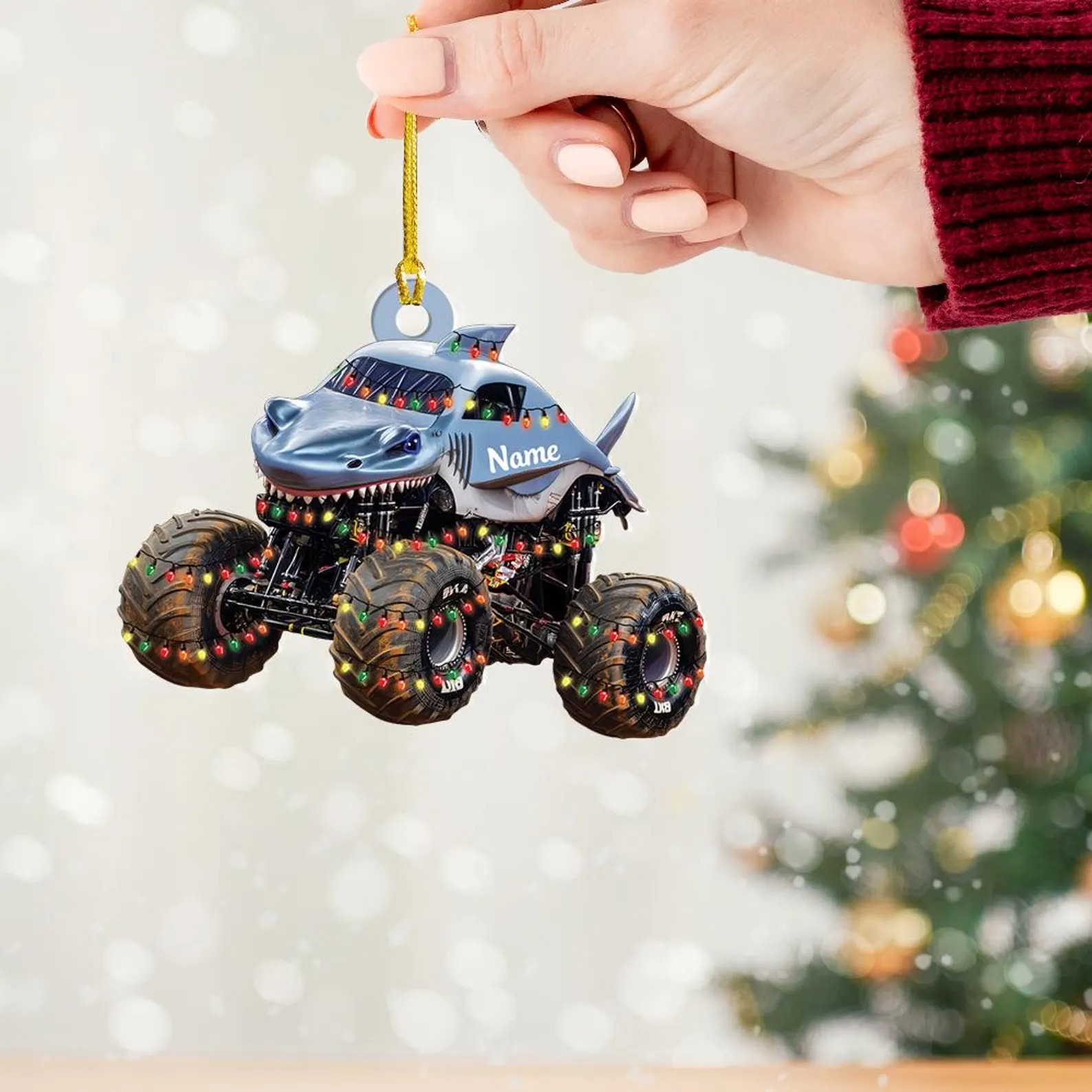 Personalized Shark Monster Truck Christmas Ornament