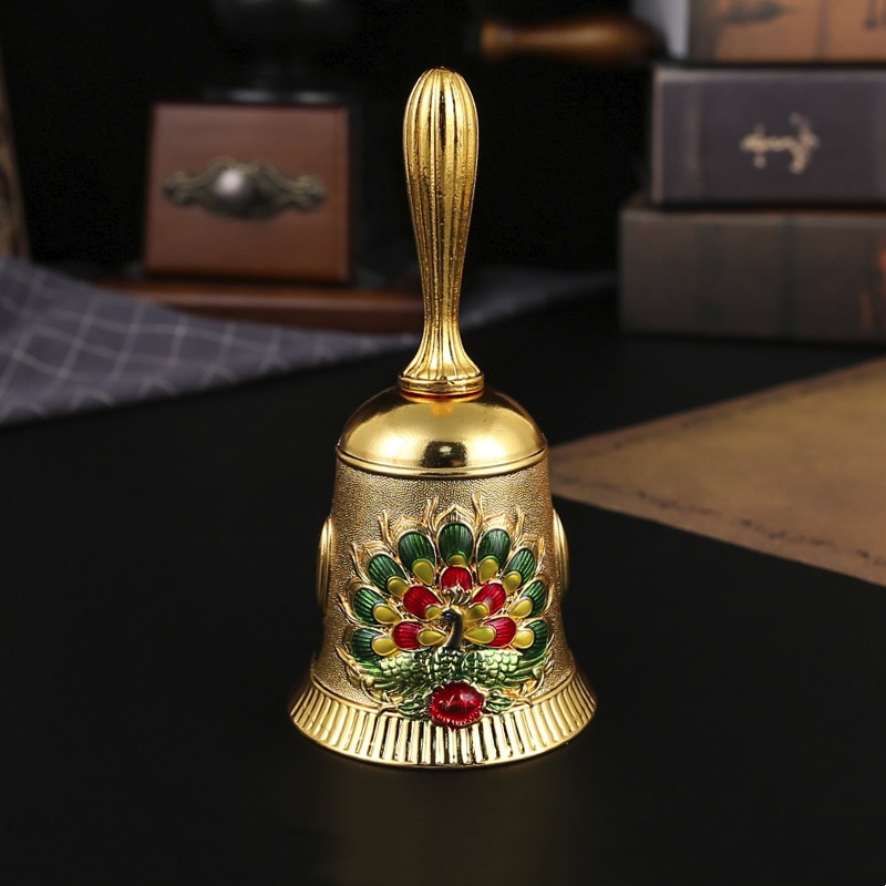 🦚🔔Handmade Peacock & Floral Antique Handbells – Vintage-Inspired Metal Bells