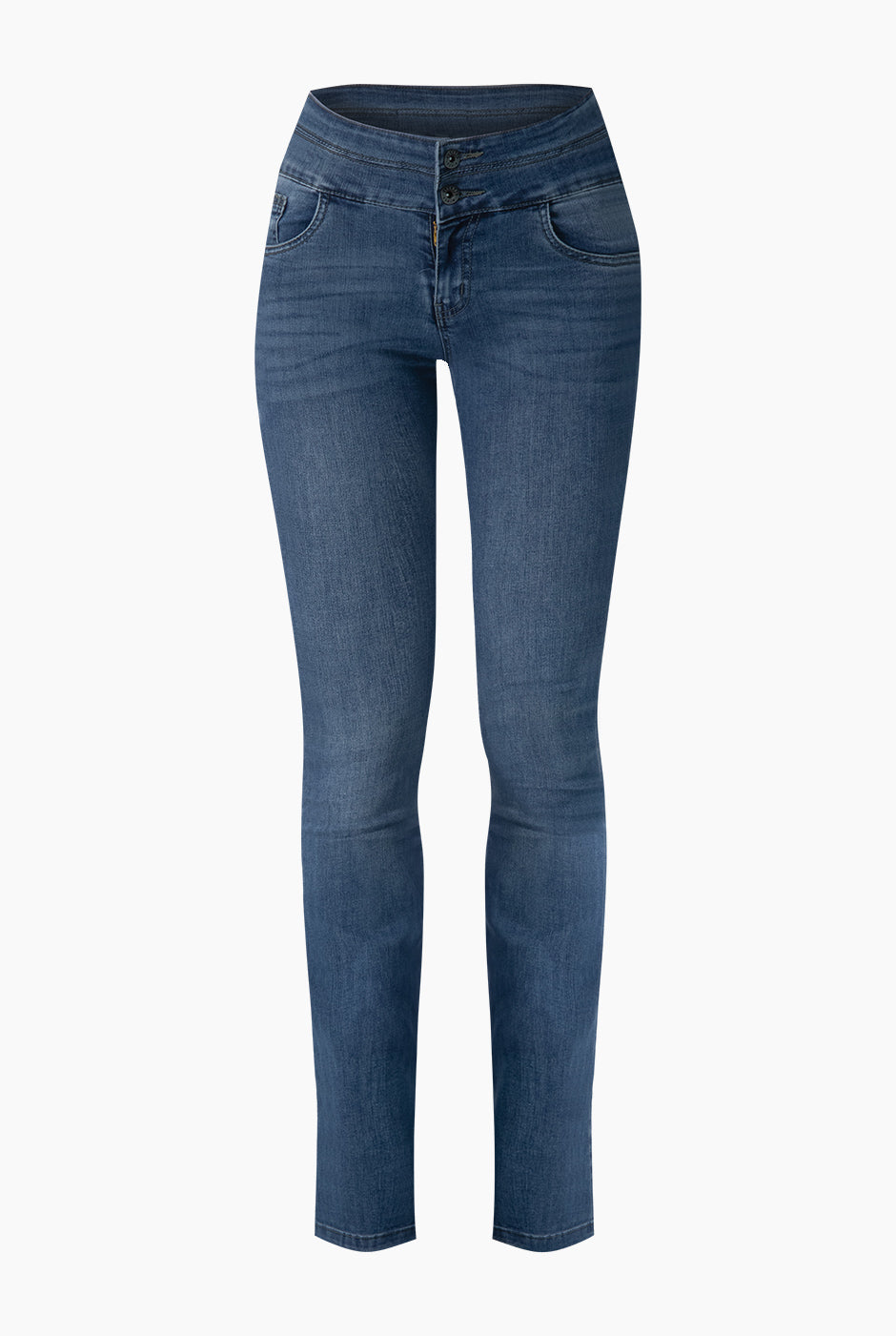 Jeans acampando con doble boton y pretina ancha