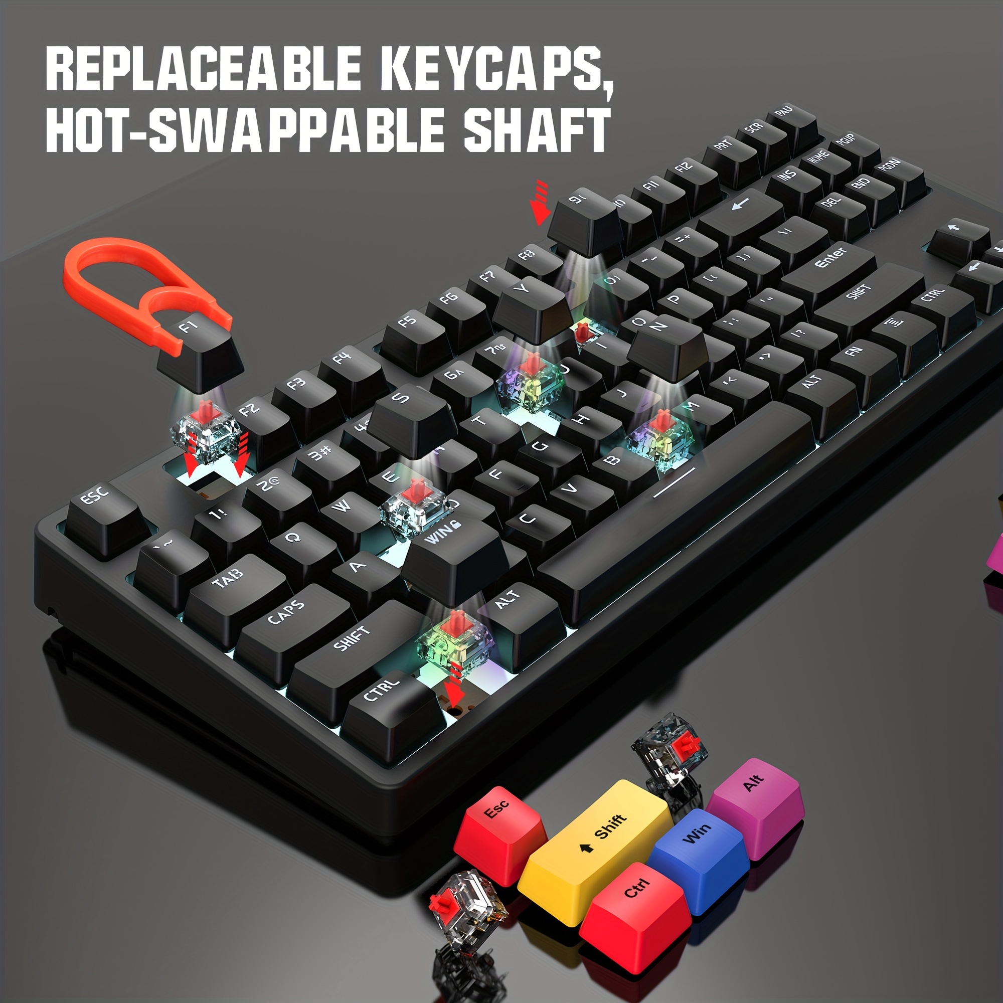 Compact 87-Key Mechanical Gaming Keyboard with Red Switches & Custom PBT Dye Sublimation Keycaps