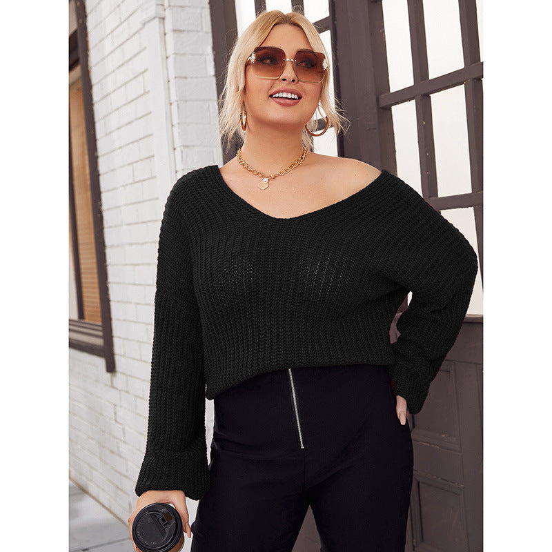 Plus Size Real Shot Women Clothing Autumn Winter V neck Knitted Sweater for Women