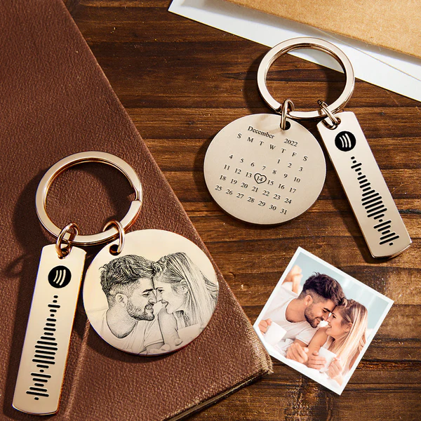 Custom Photo Calendar Spotify Keychain - Personalized Aluminum Keychain