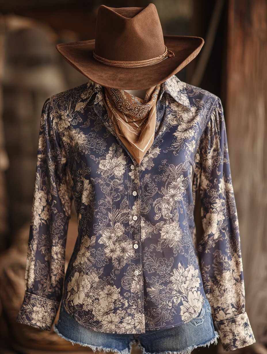 Women's Vintage Floral Western Long Sleeve Shirt