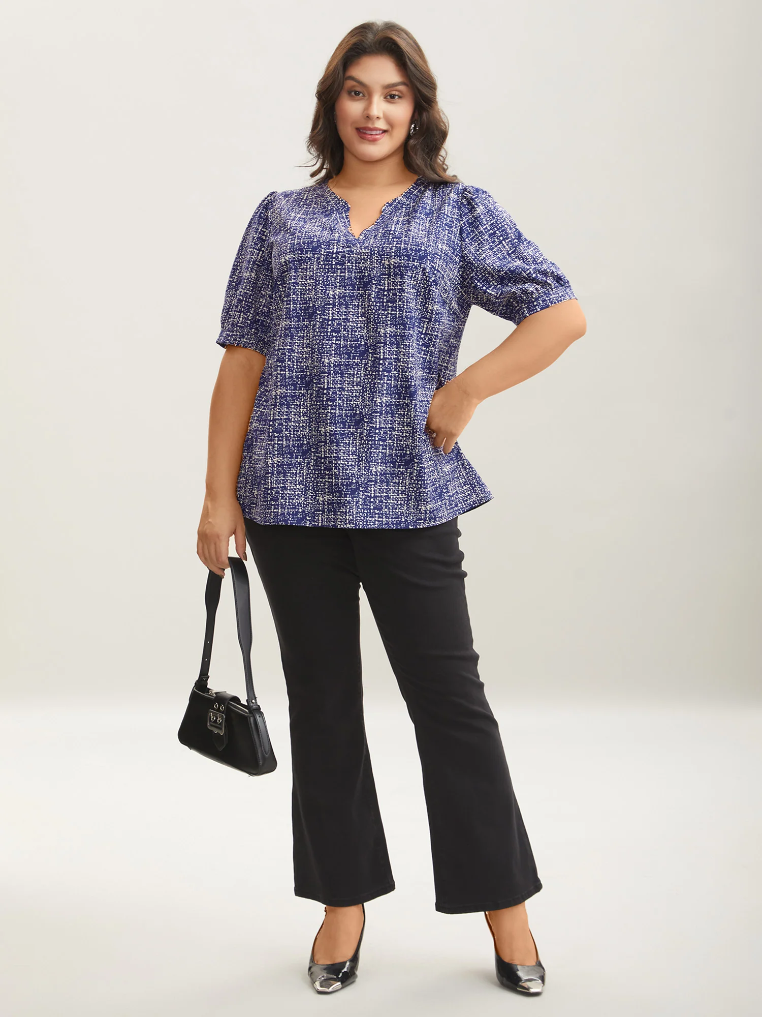 Geometric Print Puff Sleeve Blouse