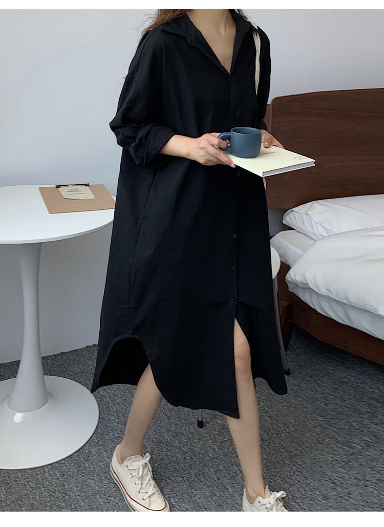 Shirt Dress High Grade Summer Women Niche Age Reducing Solid Color Loose Fitting Maxi Dress
