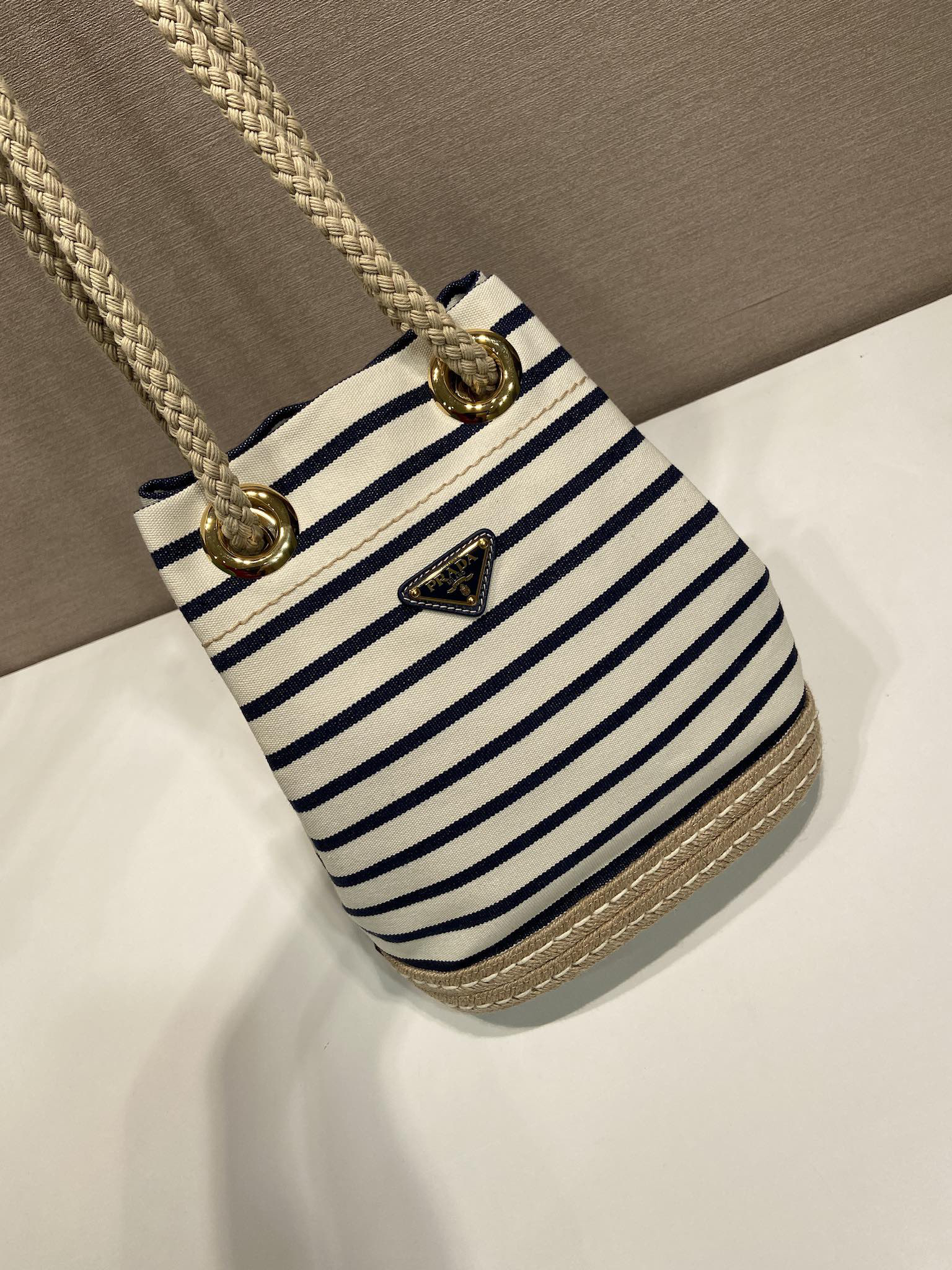 Prada New Striped Bucket Bag 1BE082