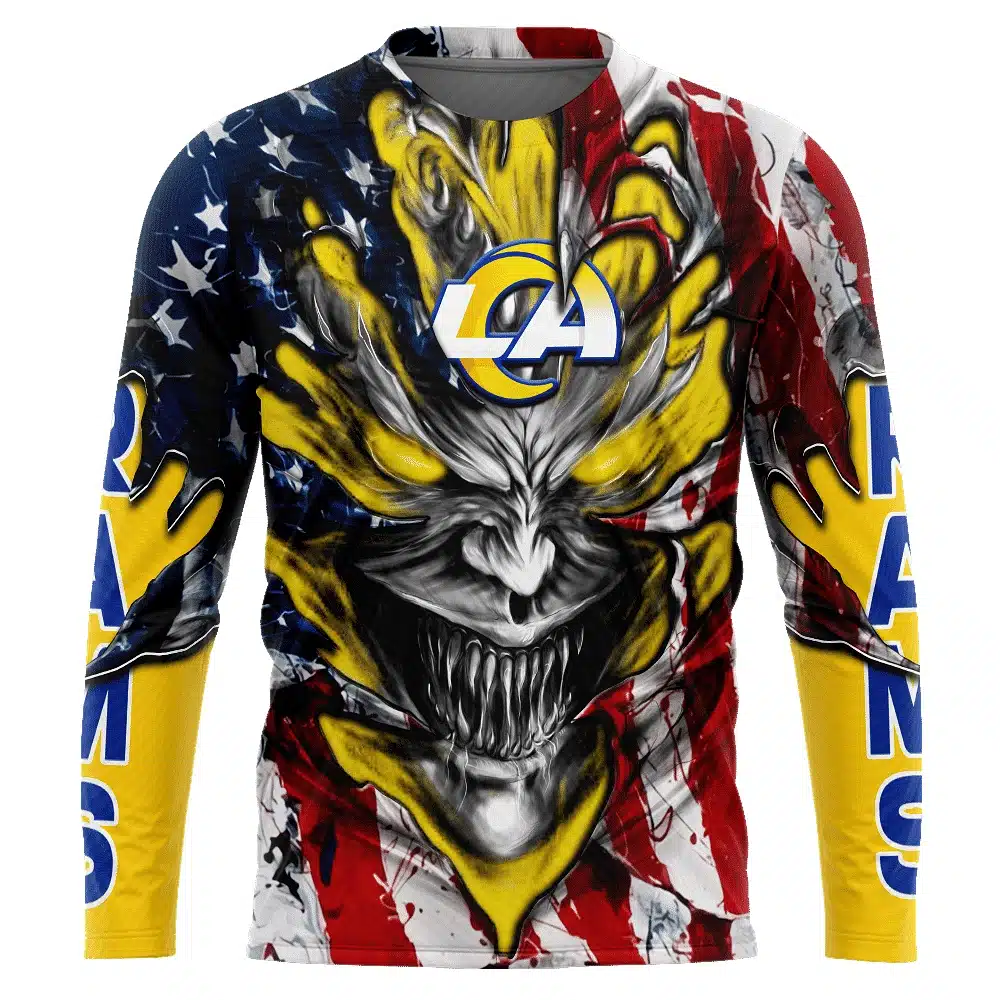 LOS ANGELES RAMS DEMON FACE AMERICAN FLAG-3D UNISEX HOODIE