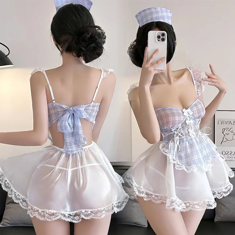 Maid Plaid Backless Lingerie Dress