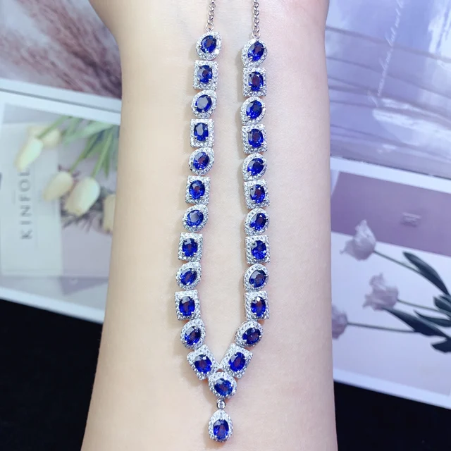 925 Sterling Silver Natural Sapphire Necklace Women's Gem 925 Silver Free Shipping Jewelry Certified Boutique can be customized