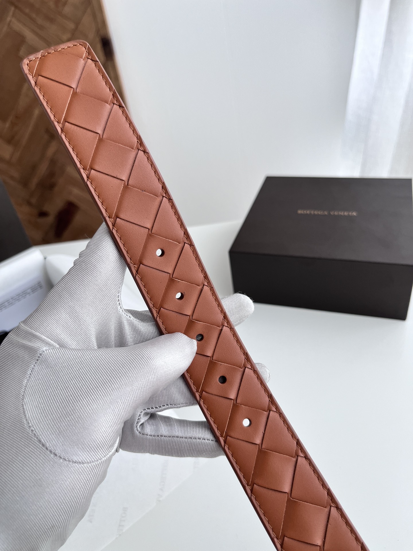 Bottega Veneta intreccio woven cowhide double-sided belt 3.5cm wide