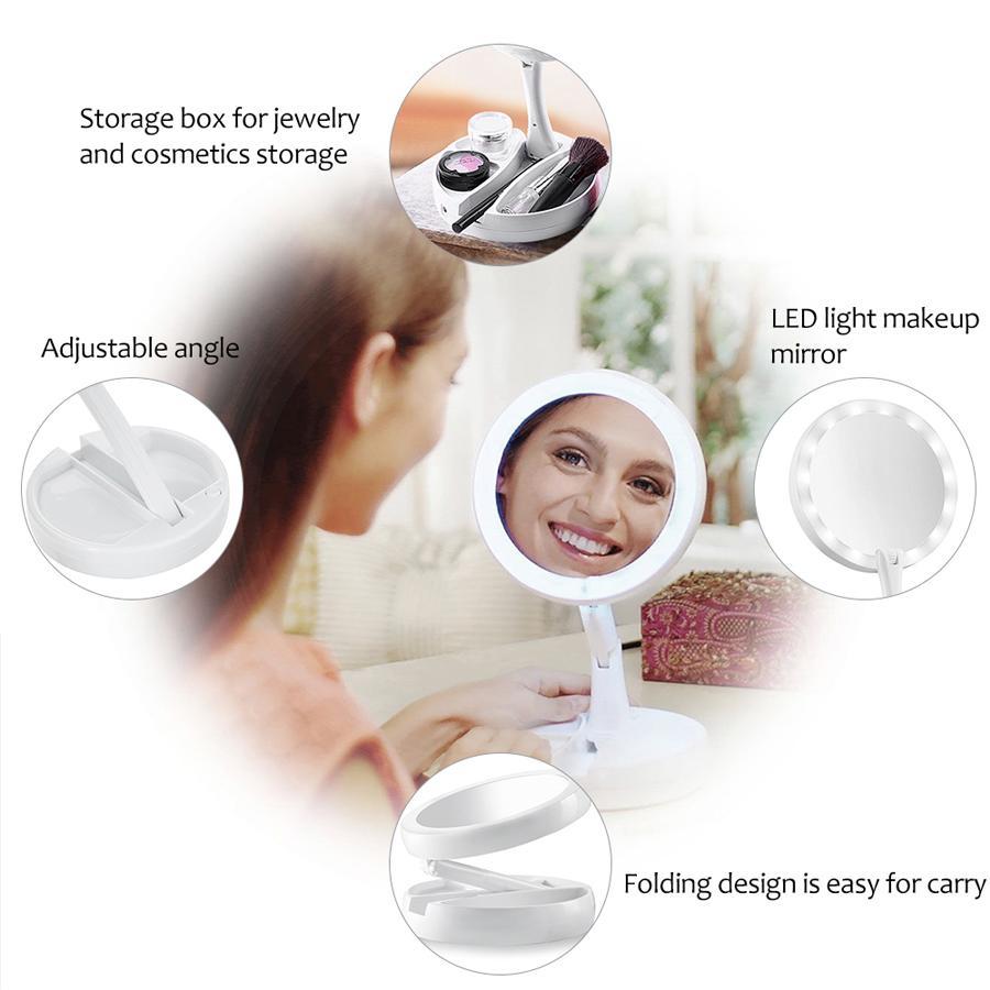Flexible Fold Away Makeup Mirror with Dual Sided LED Light As Seen on TV