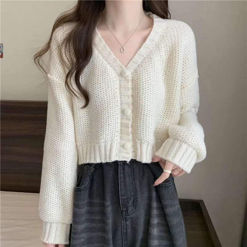 Button-Up V-Neck Knit Cardigan
