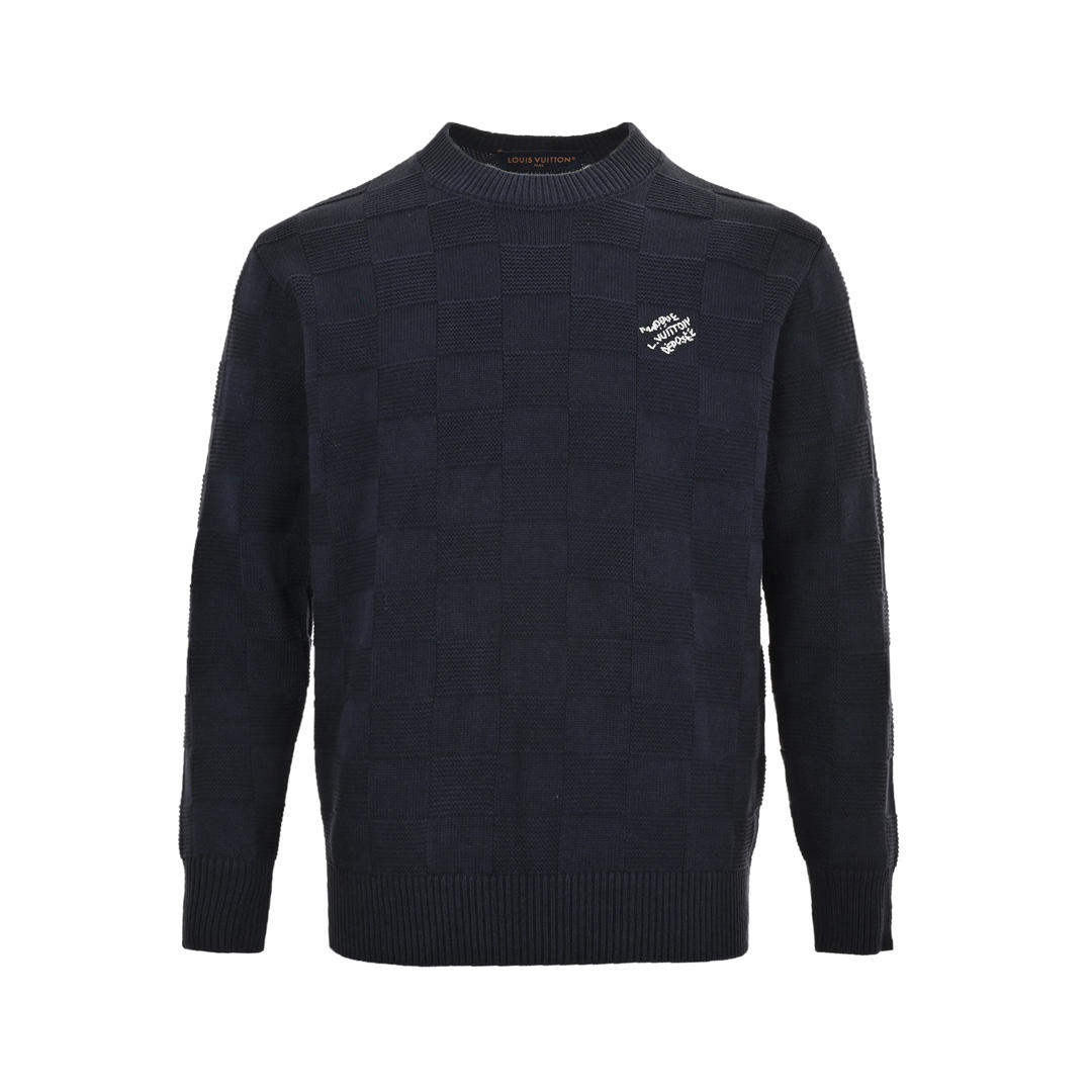 Louis Vuitton 24Fw Pocket Beaded Embroidered Checkerboard Sweater