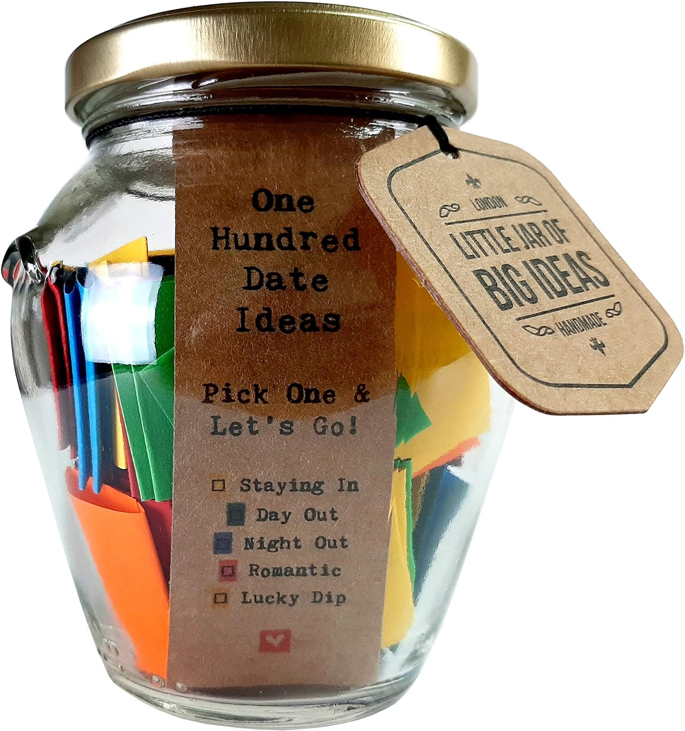 Little Jar of Big Ideas - 100 Date Ideas - Pick One & Let's Go(Unique Thoughtful Gift) - Artisan Handcrafted Gift