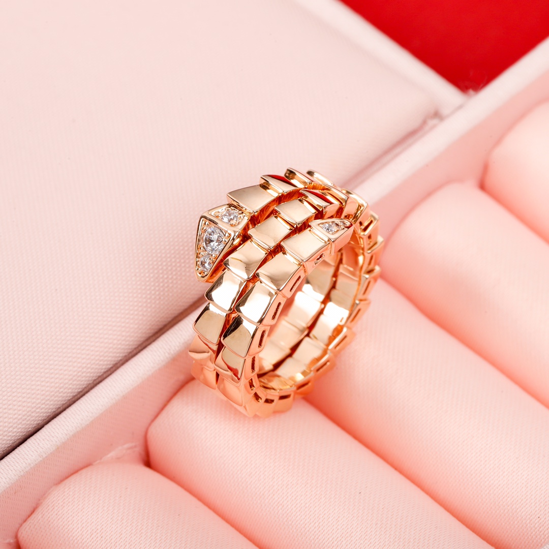 Bulgari Narrow Double Circle Diamond Snake Ring