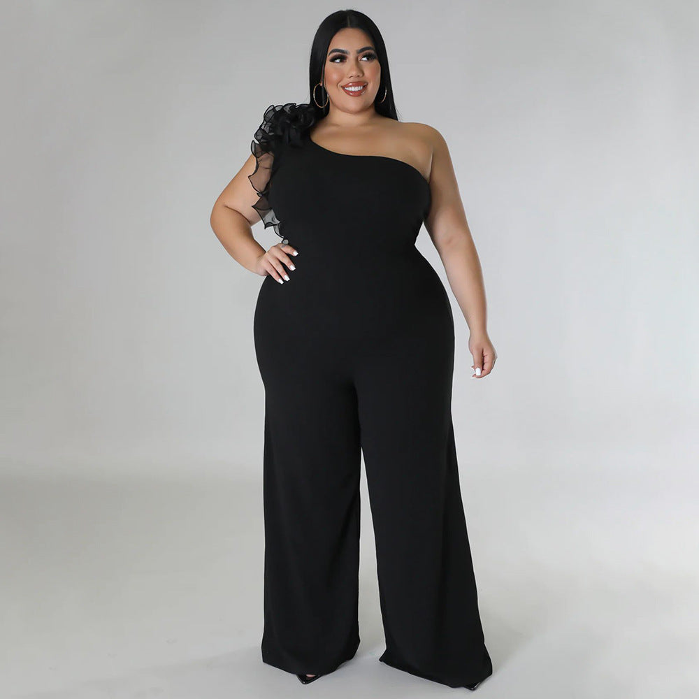 Plus Size Women Clothes One Shoulder Voile Wide Leg Pants for Women