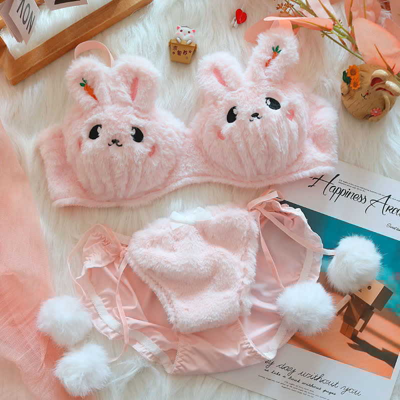 Kawaii Bunny Embroidery Plush Lingerie Set
