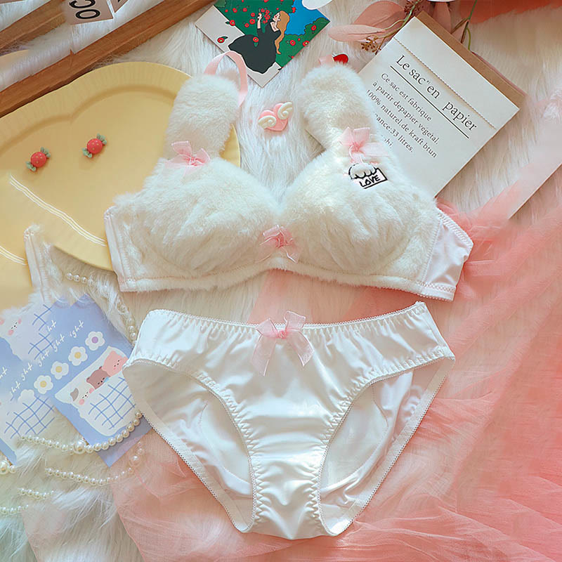 Kawaii Kitty Paw Embroidery Plush Lingerie Set