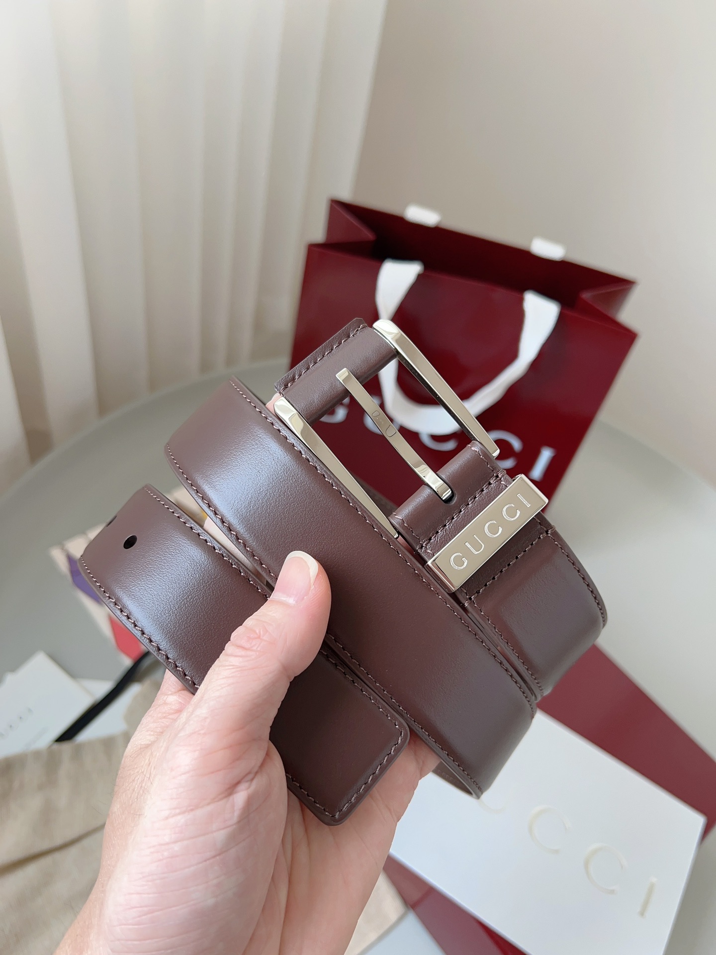 Gucci pin buckle leather belt 3.5cm wide