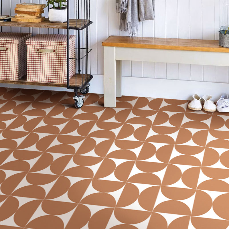 Brown Retro Geometric Pattern Peel and Stick Vinyl Floor Tile Sticker