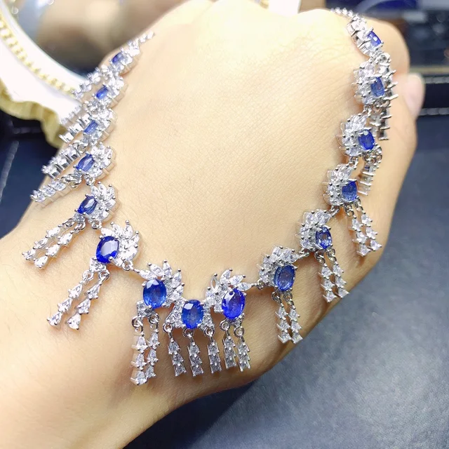 Sterling Silver 925 Natural Sri Lankan Sapphire Necklace Jewelry Fire Color Good women's luxury jewelry certified boutique