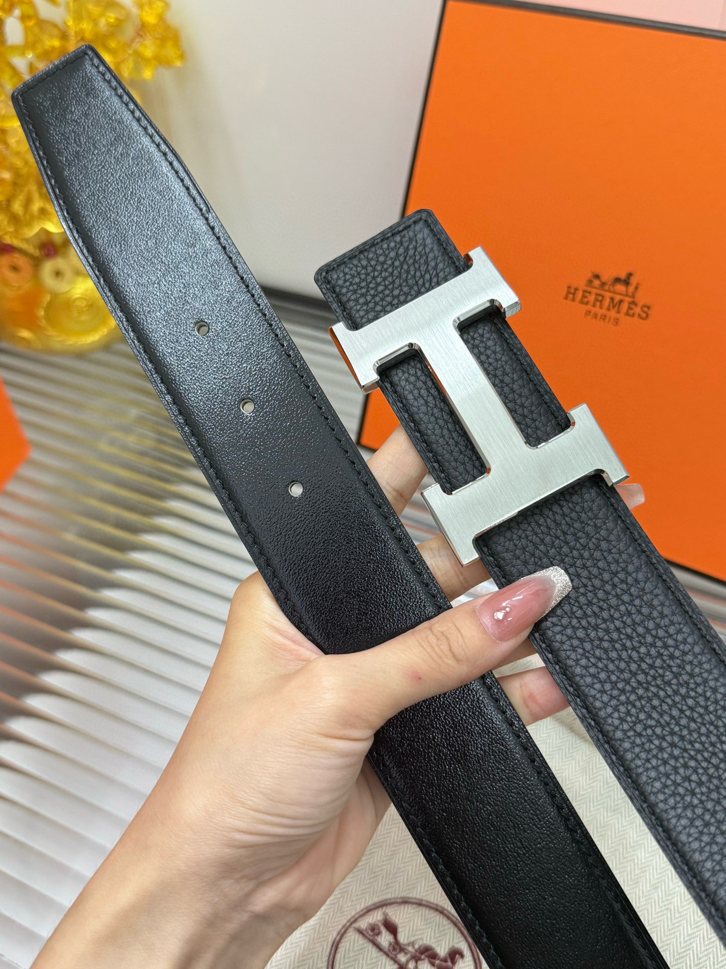 Hermès TOGO calfskin double-sided belt width 3.8CM