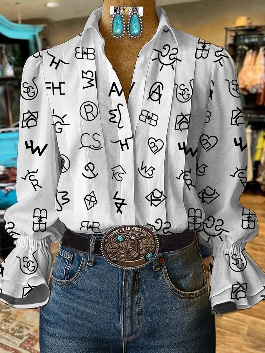 Women's Cattle Brands Vintage Western Print Shirt