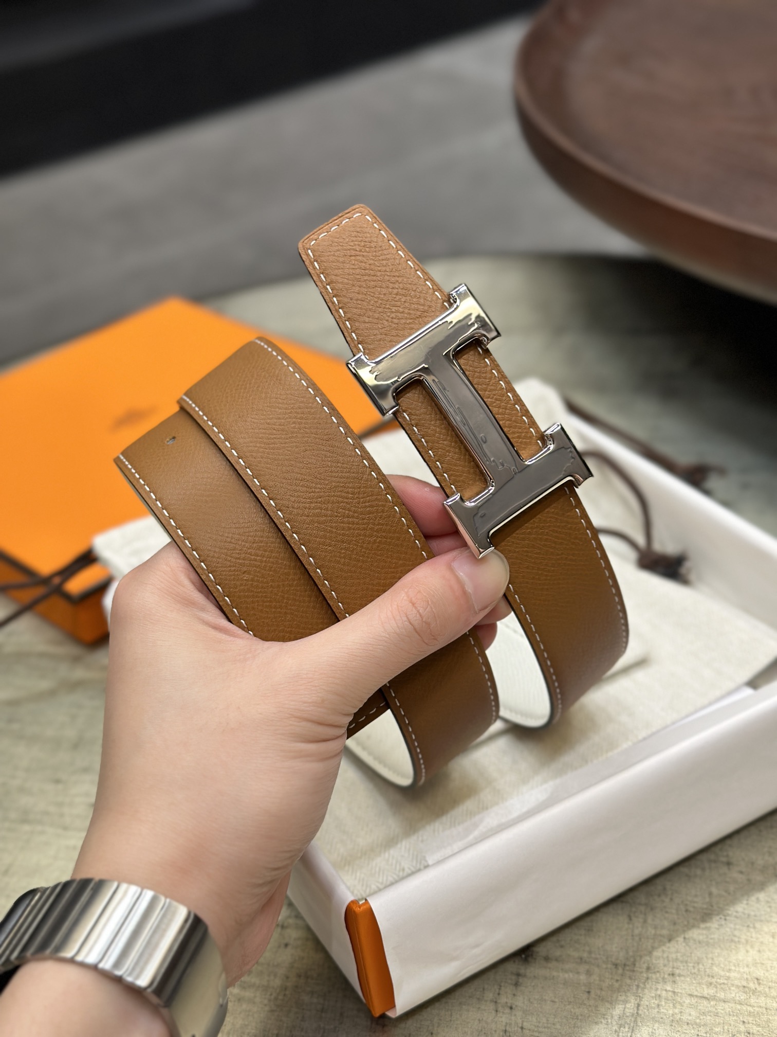 Hermès epsom double-faced calfskin belt 3.2CM wide