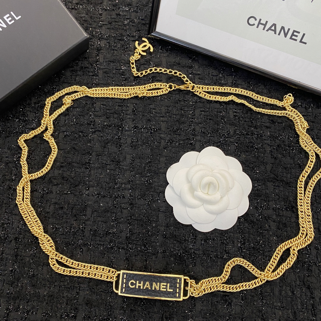 Chanel leather square chain necklace