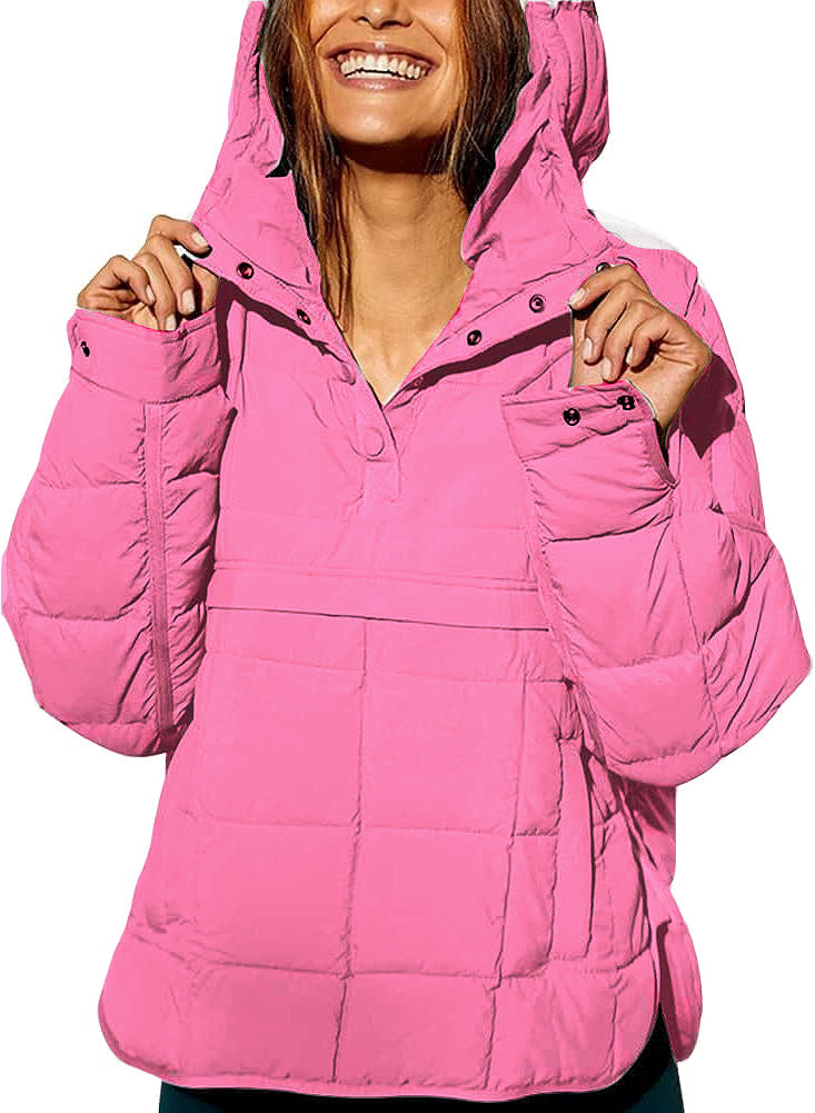 Solid Color Hooded Cotton Jacket Foldable Long Sleeve Coat