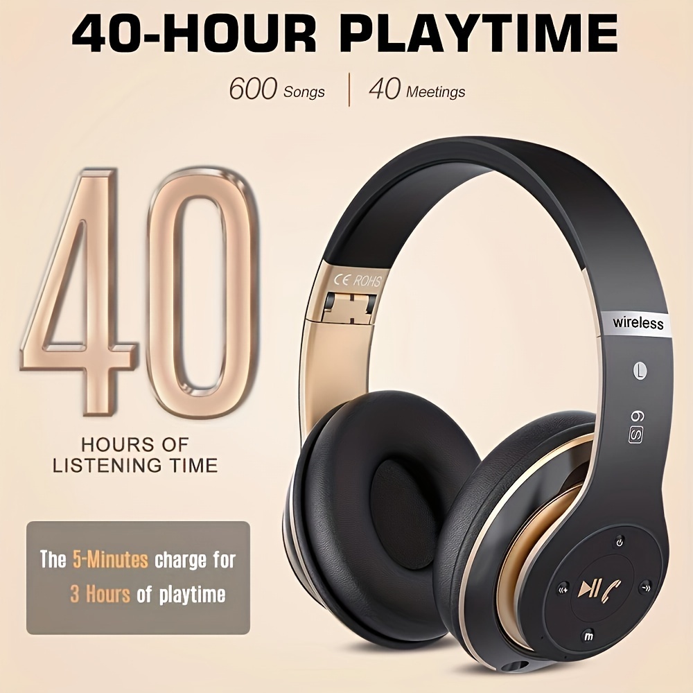 6S Hi-Fi Stereo Foldable Wireless Stereo Headsets Earbuds  With Built-in Mic