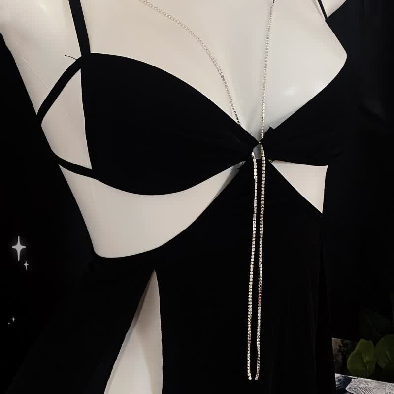 Mesh Chain Backless Slit Lingerie Dress