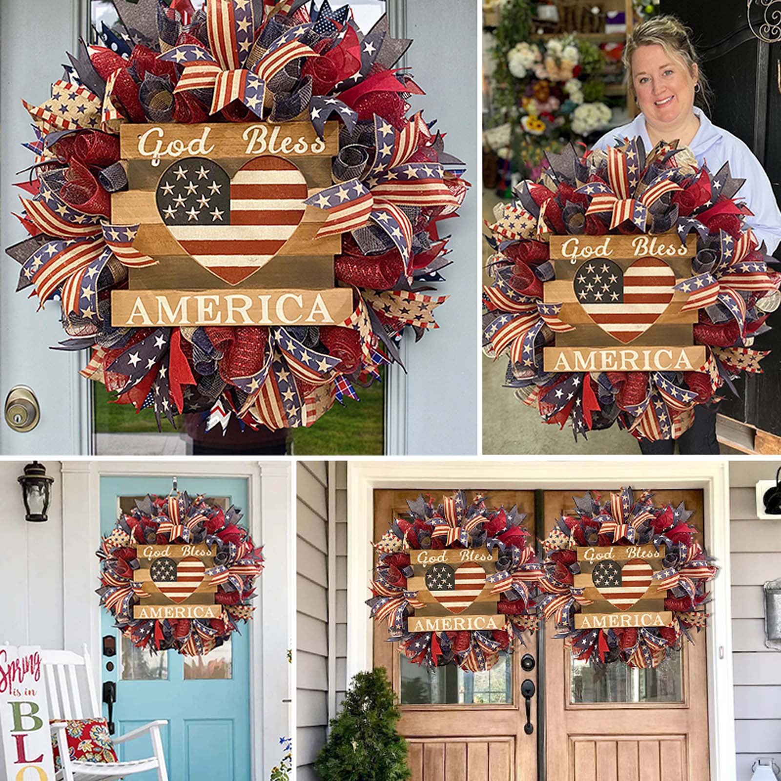 🔥Mother's Day Sale-[SAVE 50% OFF]-- 45CM/18 Inch Handmade God Bless America Wreath,New summer patriotic Independence Day wreath