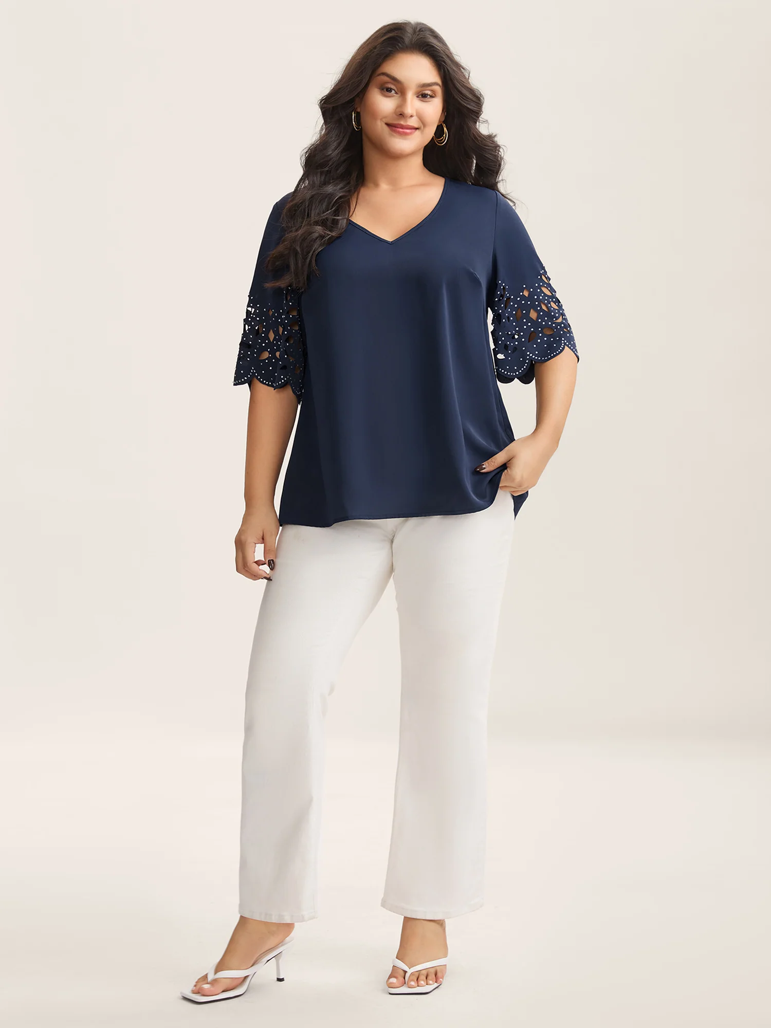 Floral Cut-Out Sequin Solid Blouse