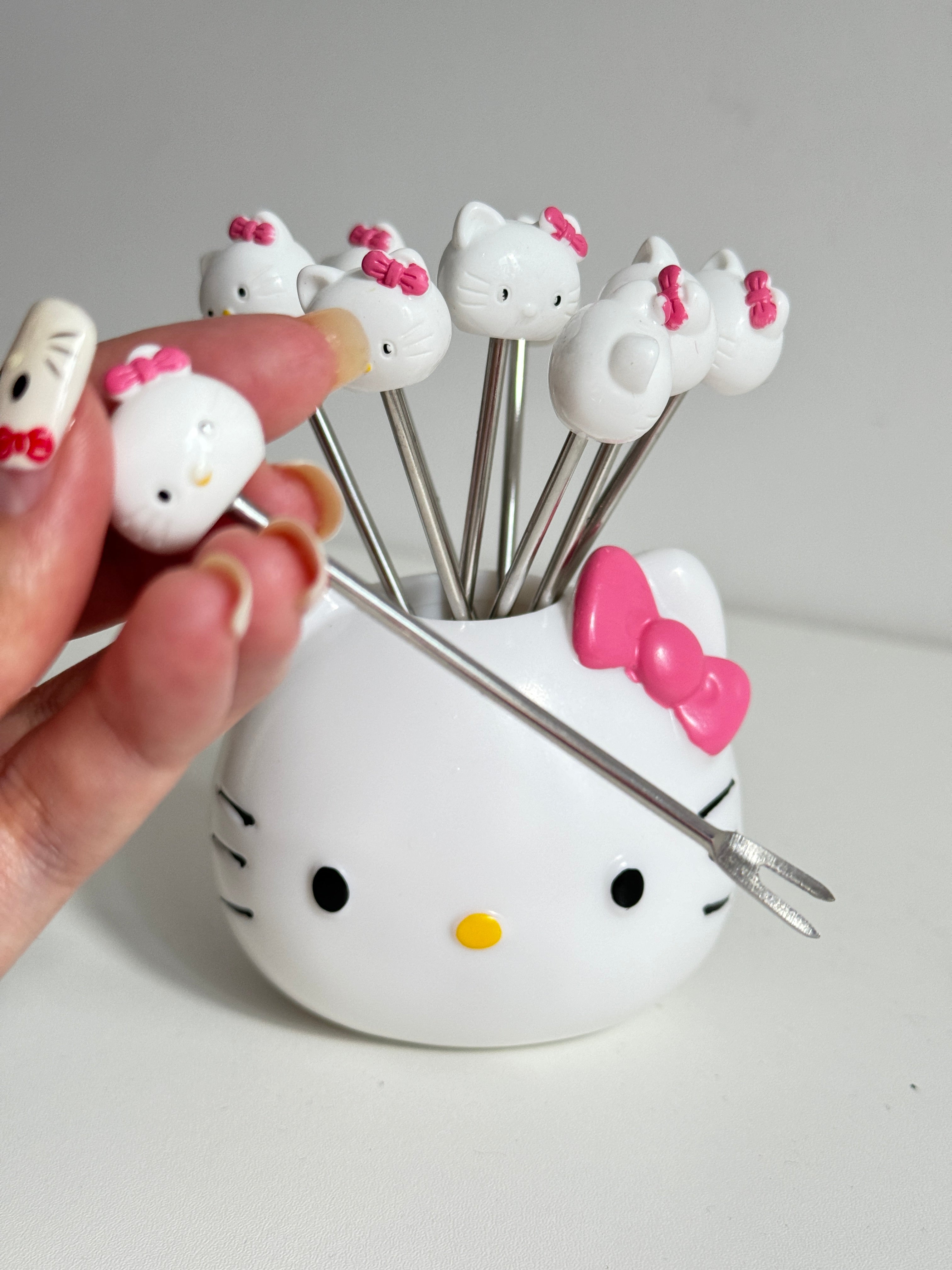 Hellokitty Set of 10 Stainless Steel Fruit forks Cute Food Fruit Picks Forks Dessert Forks for Bento Lunch Box, Party Choose