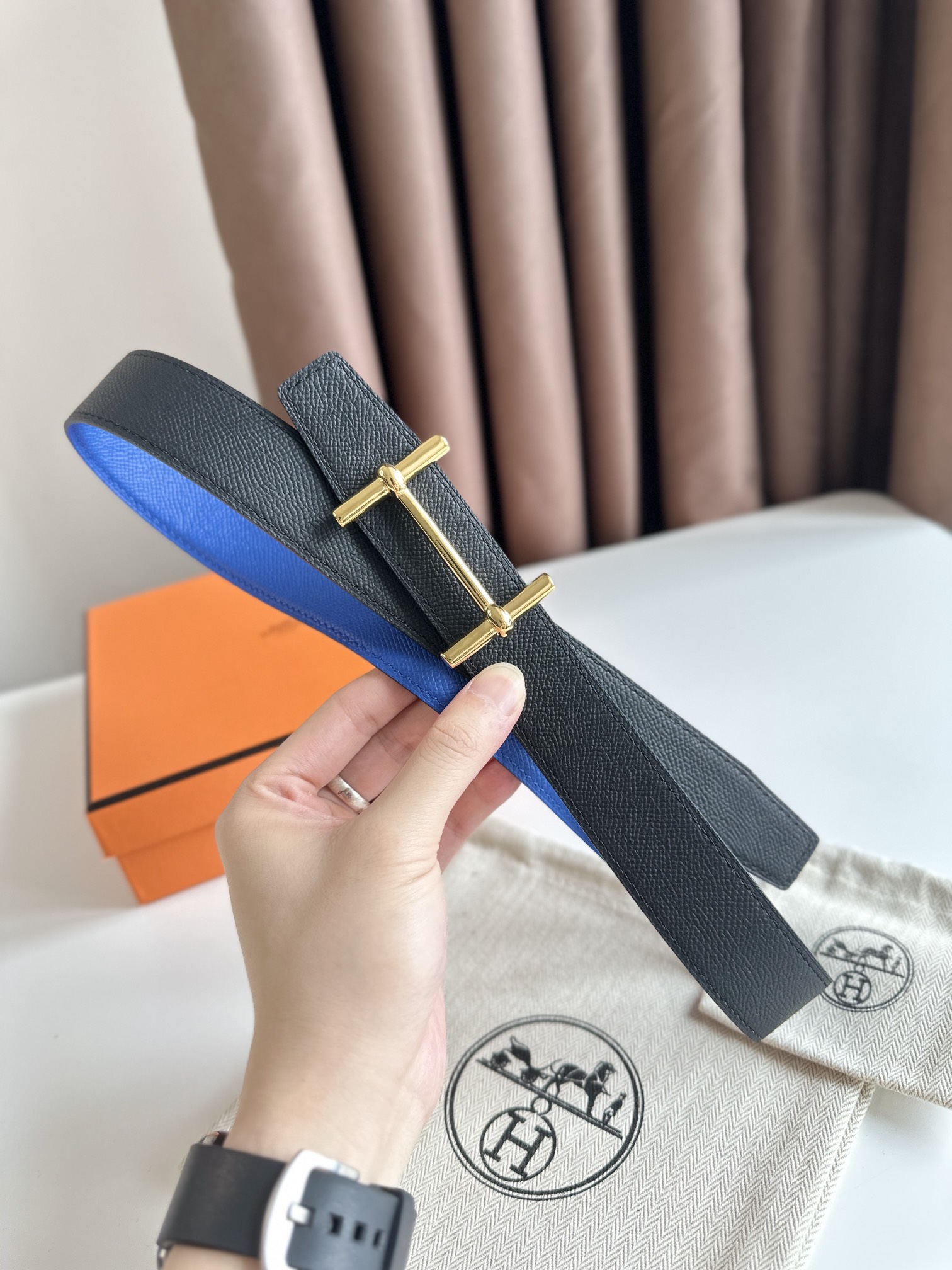 Hermès new double-faced calfskin belt width 3.2CM