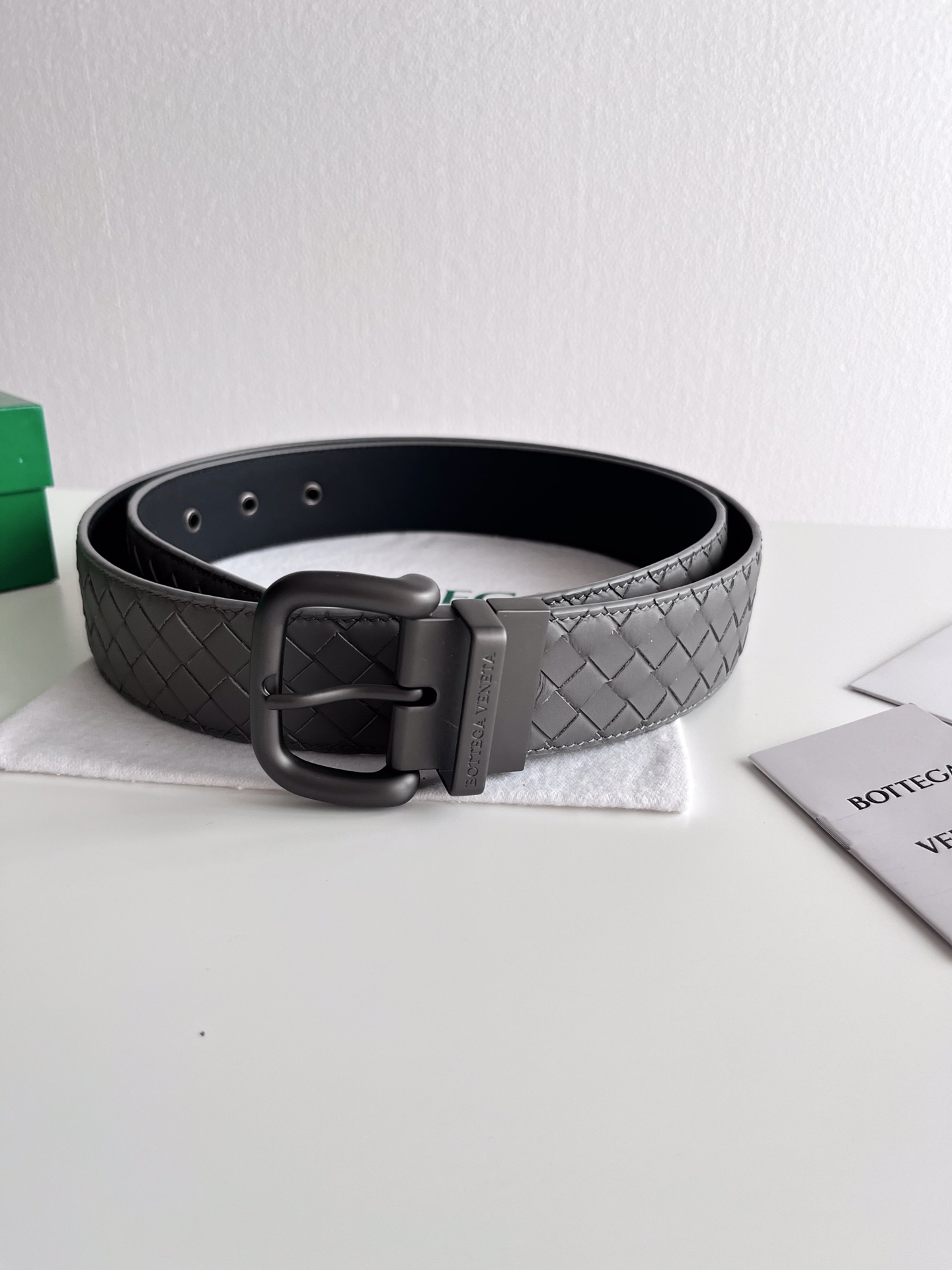 Bottega Veneta frosted pin buckle woven cowhide double-sided belt 4.0cm wide