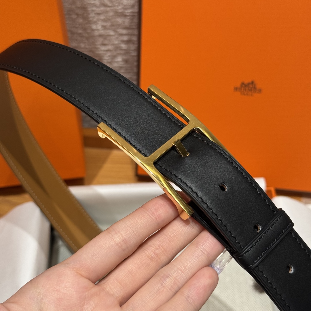 Hermès Top Grain Leather Double-Sided Pin Buckle Belt 3.2cm Width