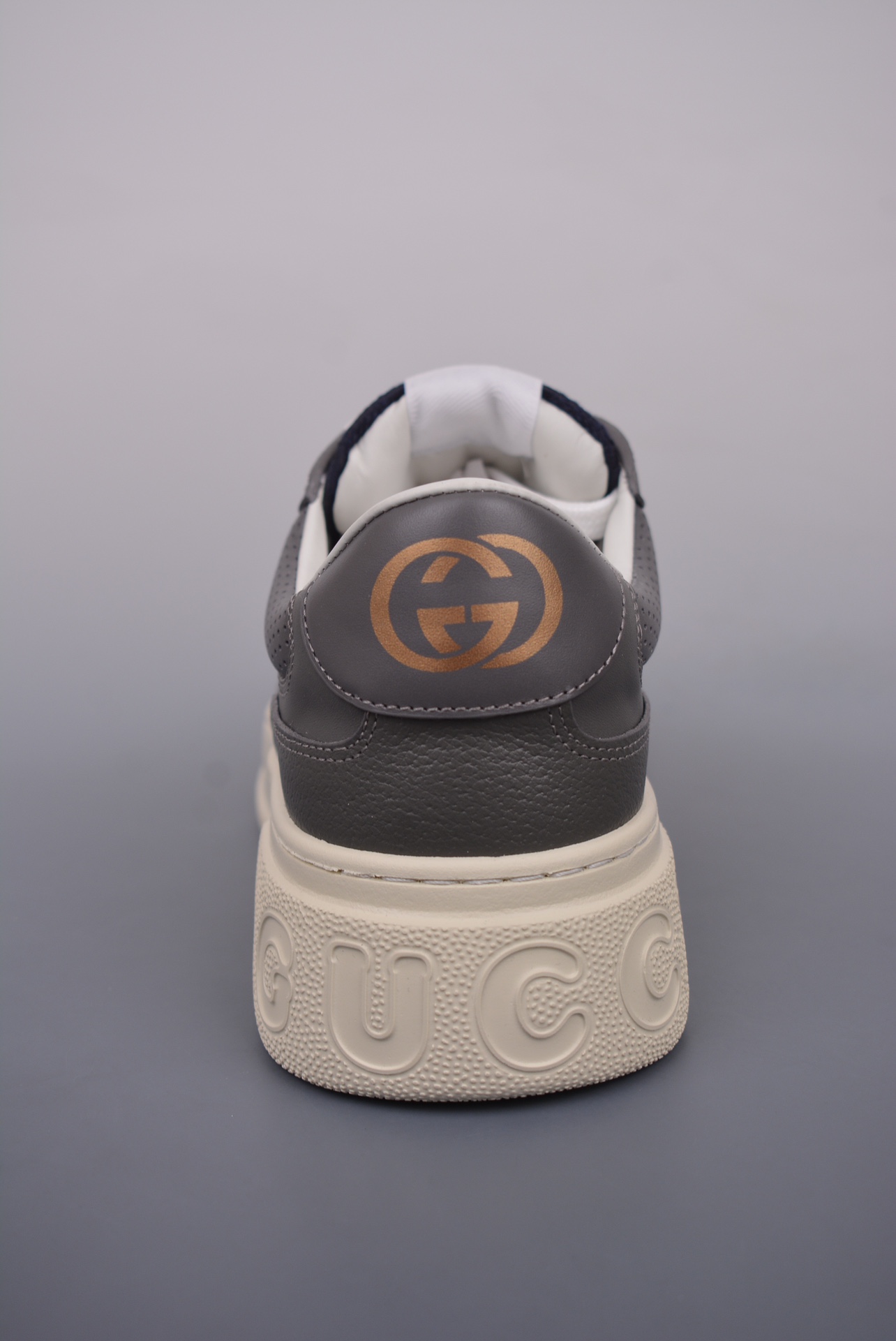 GUCCI Leather dark gray navy blue GG jacquard fabric