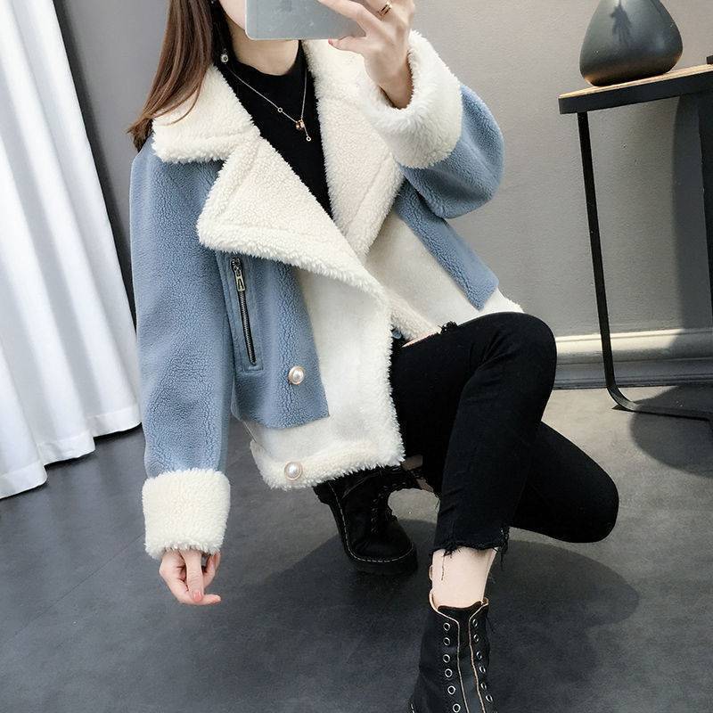 Short Loose Knit Lamb Wool Coat for Women
