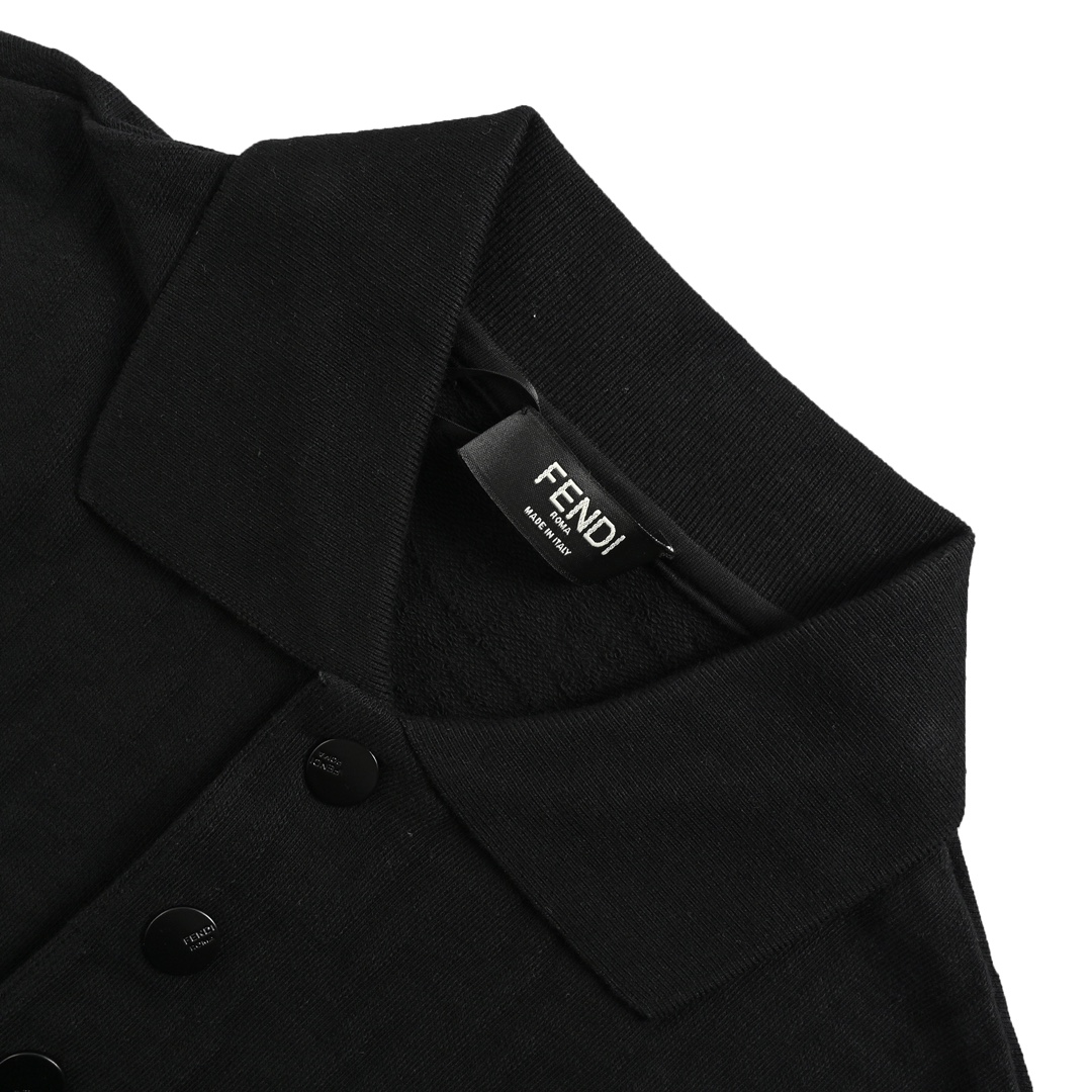 Fendi 24ss three-row snap button dark jacquard Polo short sleeve