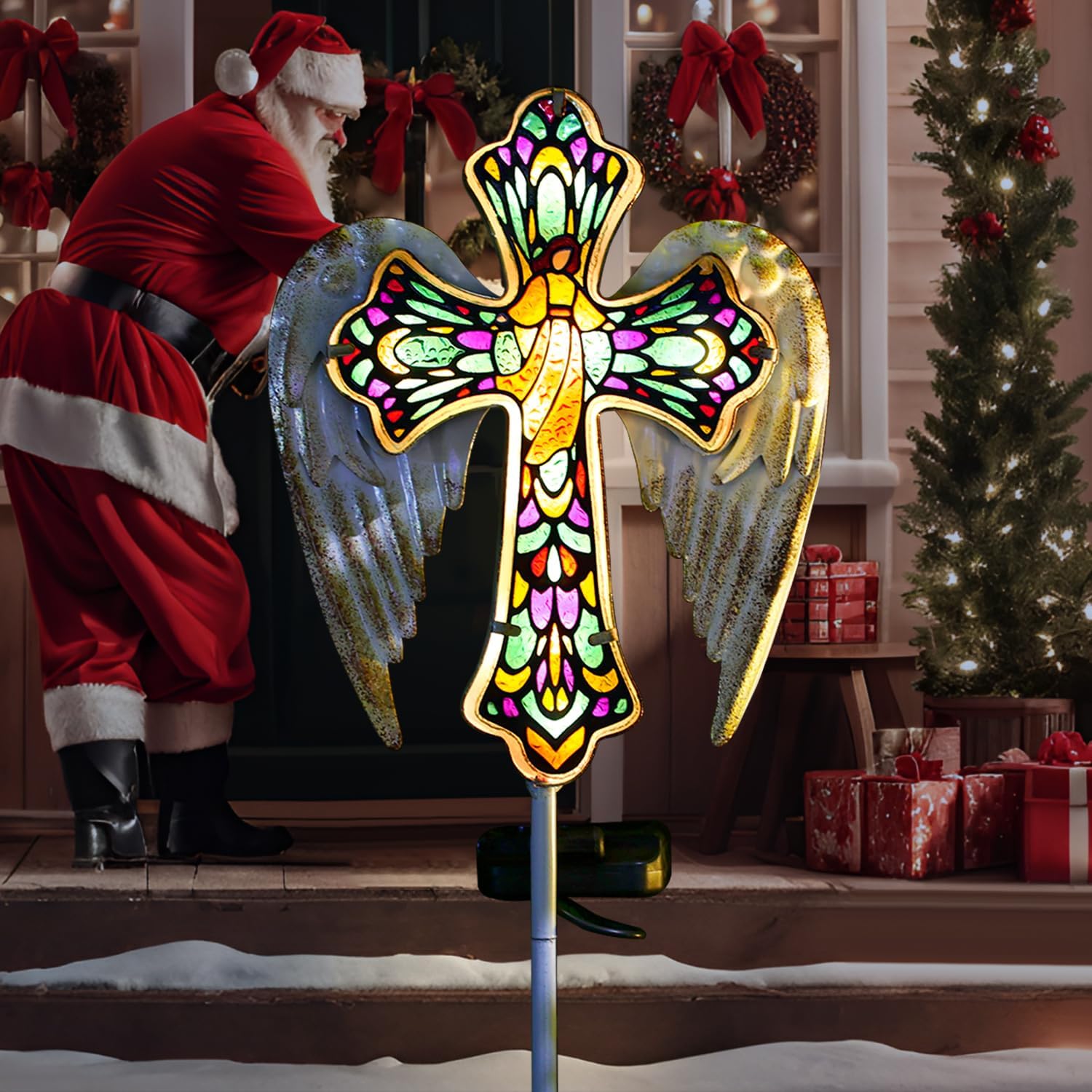 🎄CHRISTMAS ON SALE🔥Solar Glass Cross Garden Stake Light,Cemetery Decorations,Sympathy Memorial Gifts