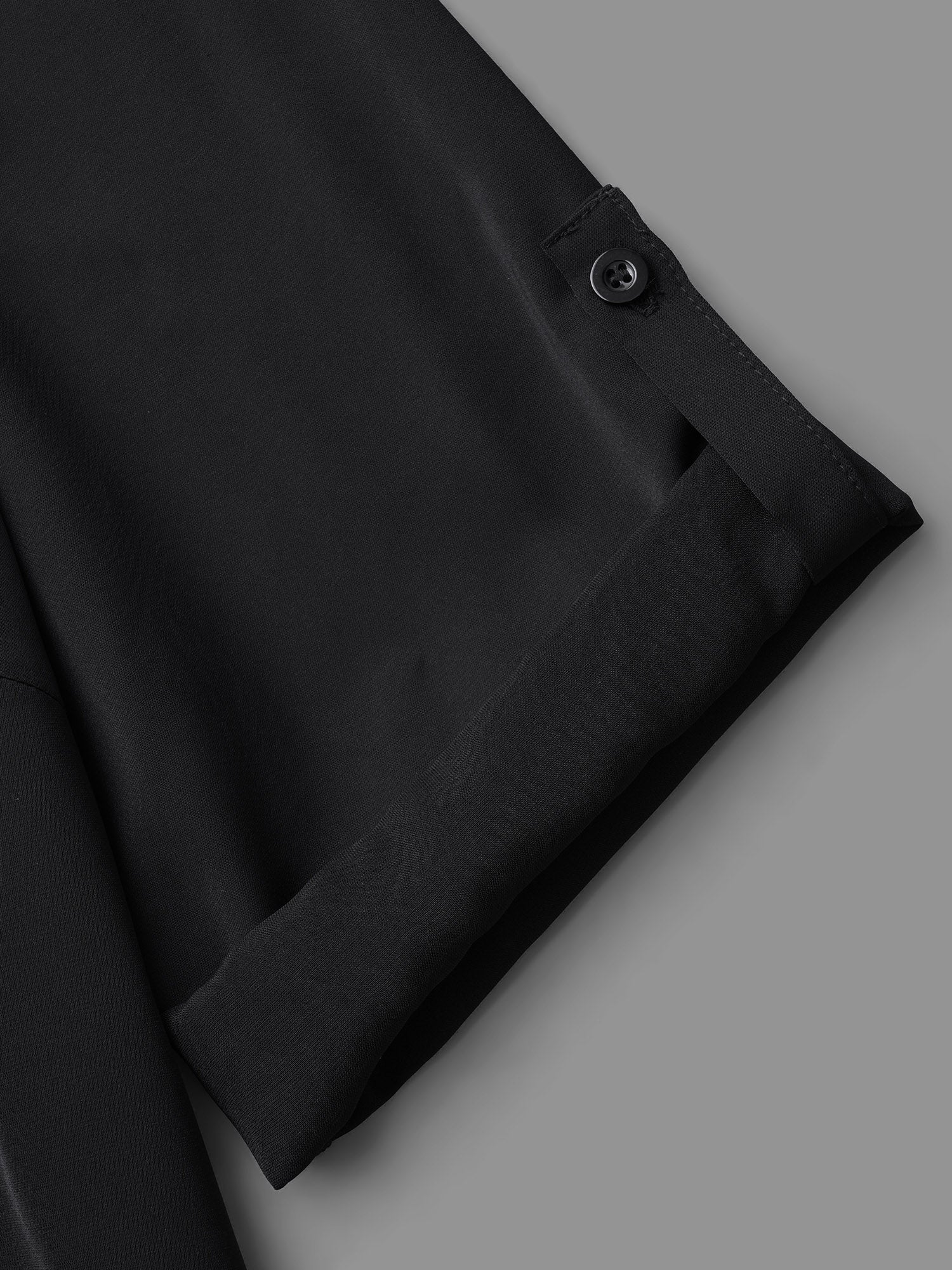 Plain V Neck Half Zip Tab Sleeve Blouse