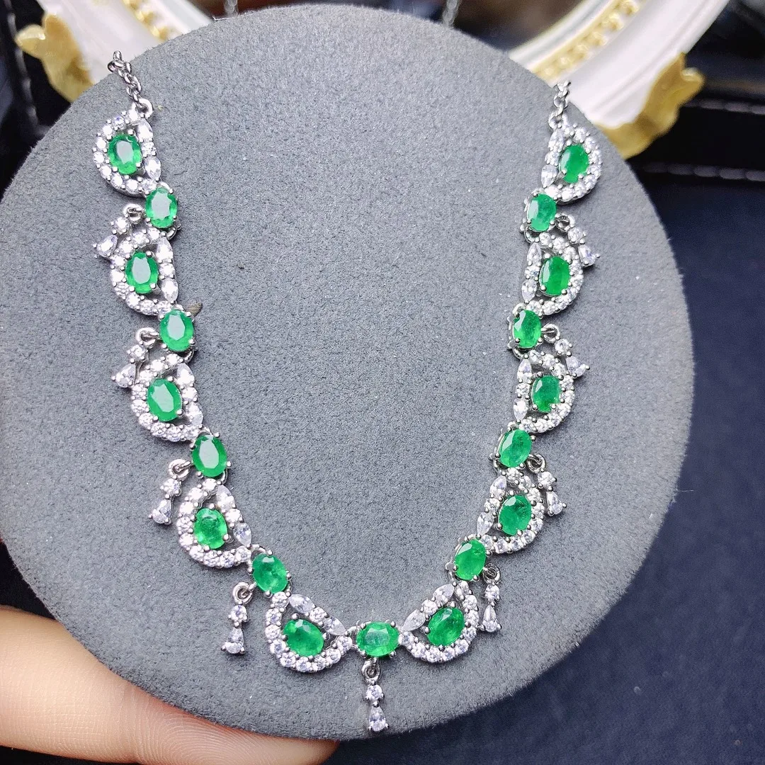 Natural Emerald Sterling Silver 925 Jewelry Women's Jewelry Necklace Women's Luxury Green Christmas Shipping FREE